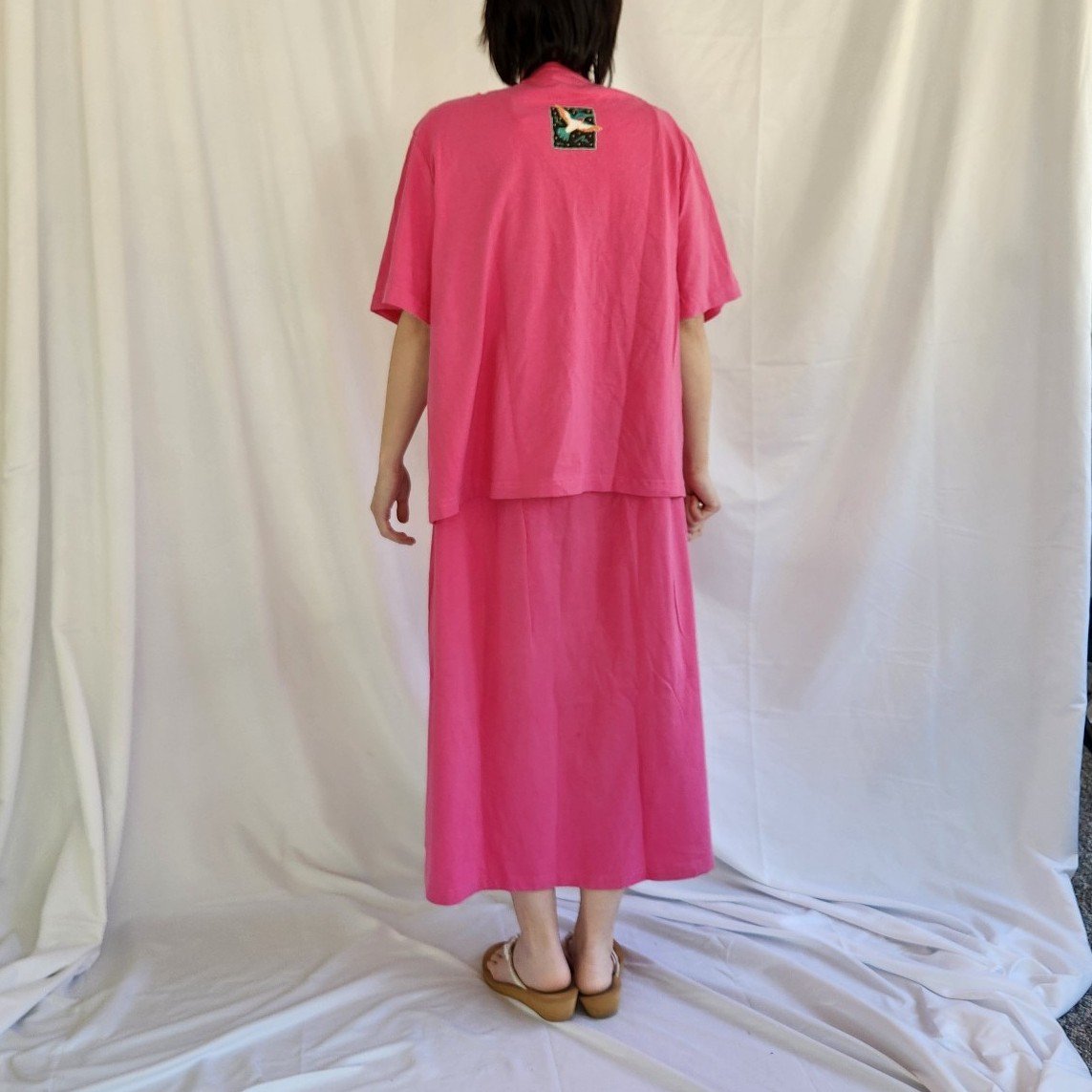 Y2K Pink Cotton Hummingbird Theme Maxi Dress and Shirt