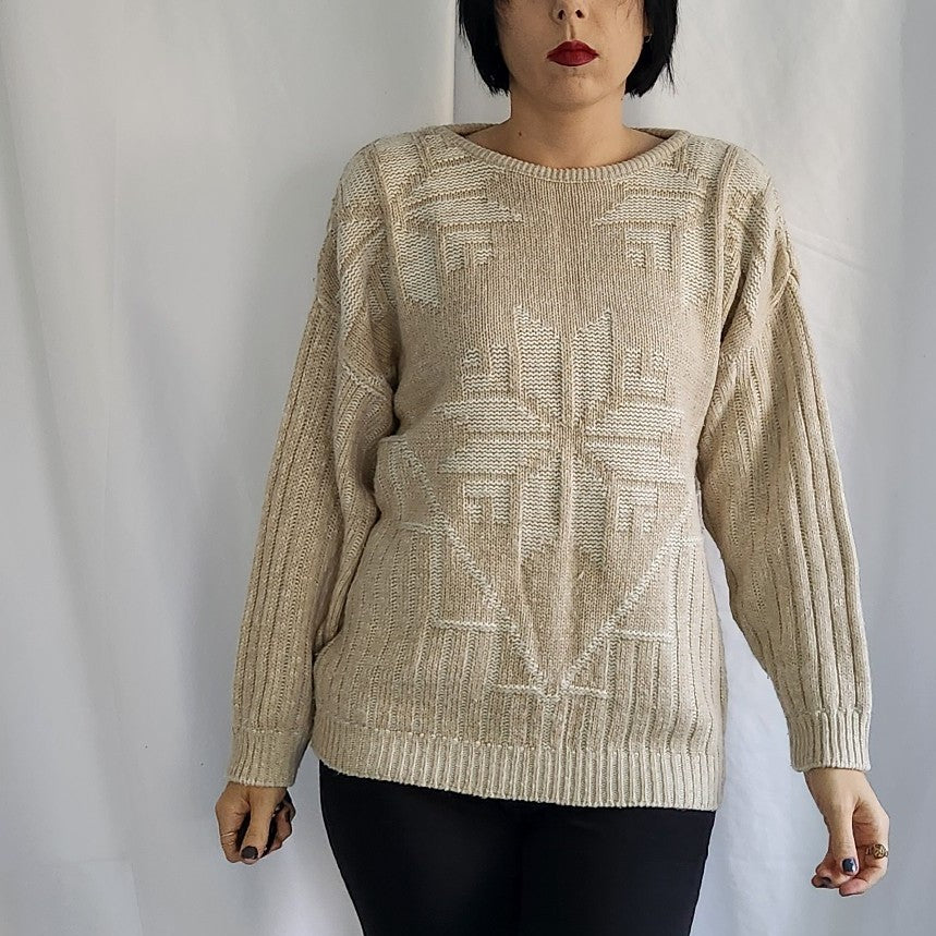 80s Beige and Cream Sweater