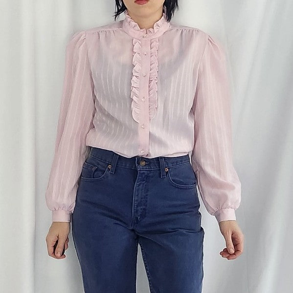 80s Pink Frilly Collar Blouse