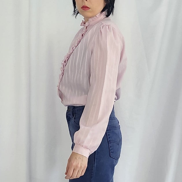 80s Pink Frilly Collar Blouse