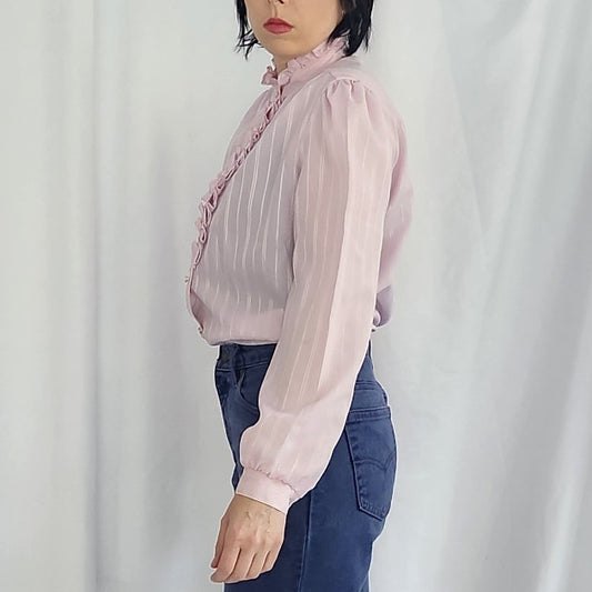80s Pink Frilly Collar Blouse