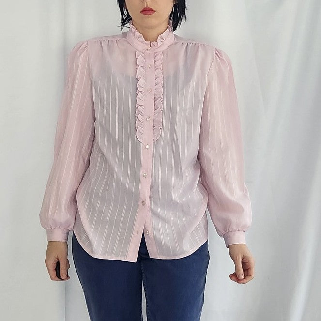 80s Pink Frilly Collar Blouse