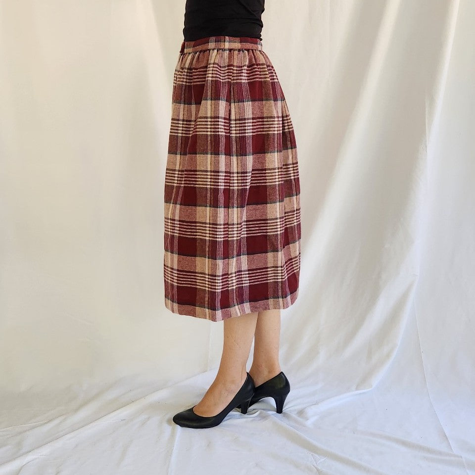 90s Red Button Down Plaid Skirt