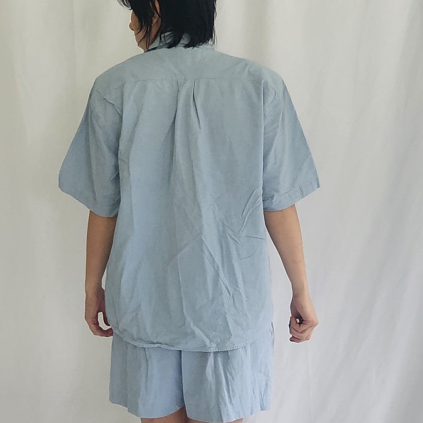 90s Floral Embroidered Chambray Top