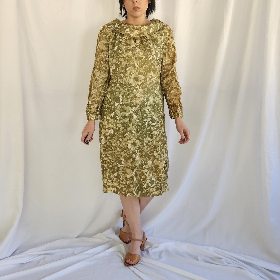 60s Home Made Green Floral Dress