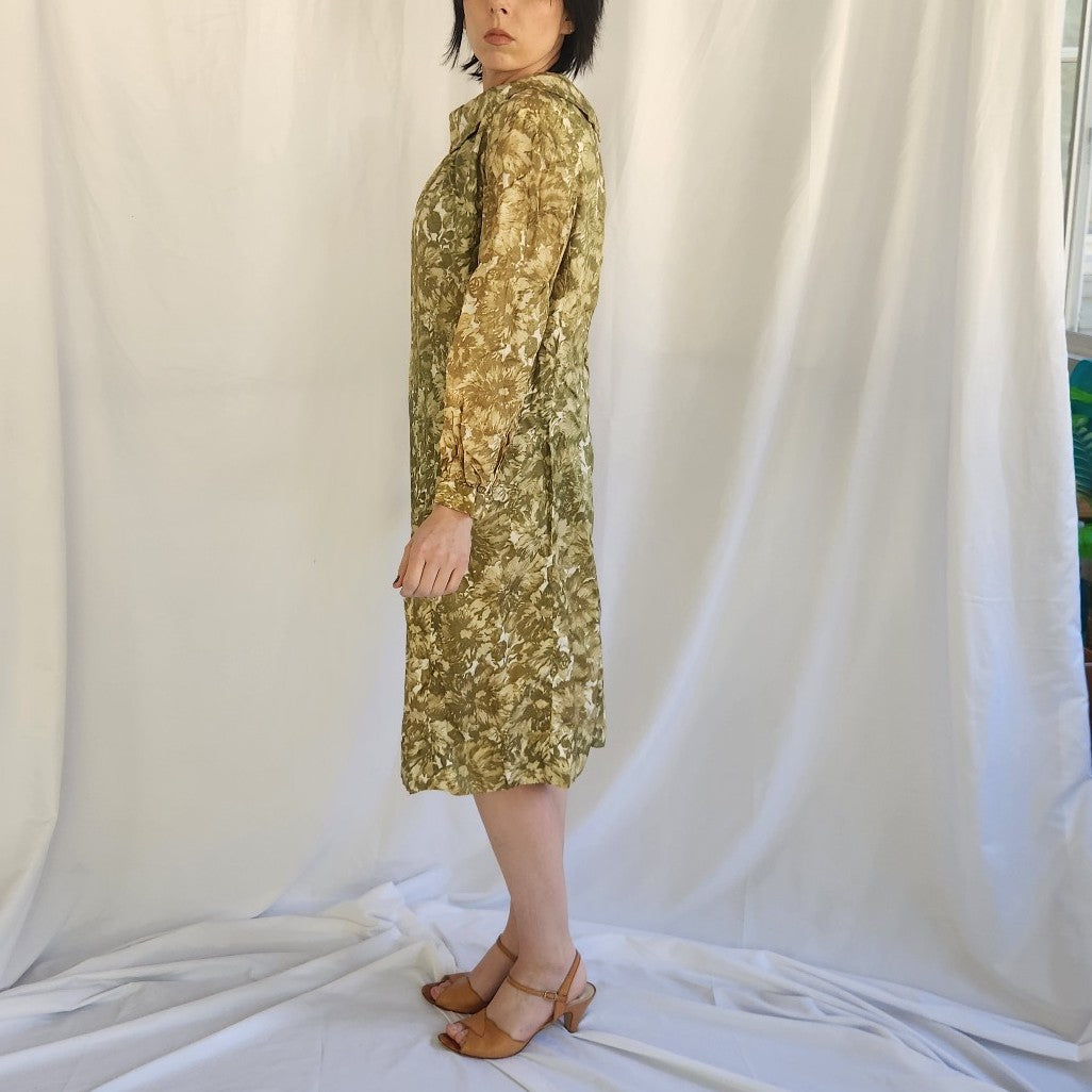 60s Home Made Green Floral Dress