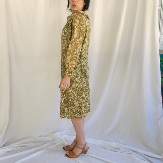 60s Home Made Green Floral Dress