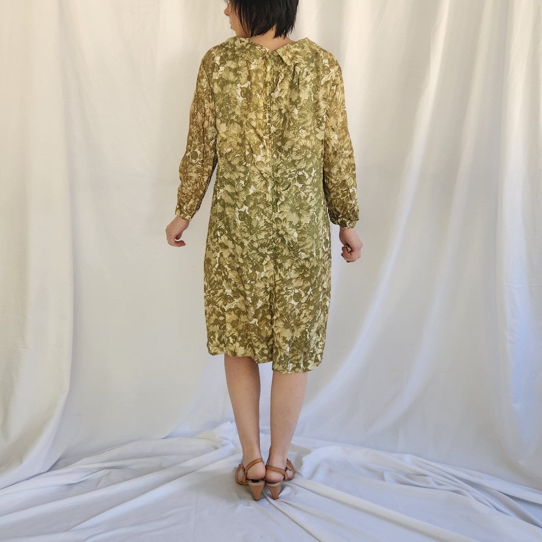 60s Home Made Green Floral Dress
