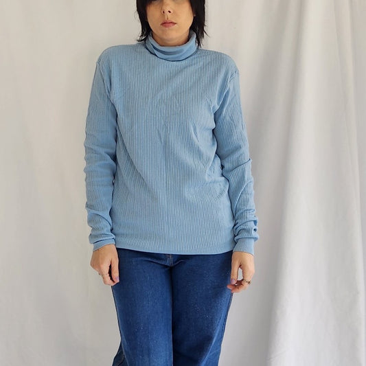 70s Baby Blue Nylon Turtleneck Shirt