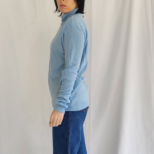 70s Baby Blue Nylon Turtleneck Shirt