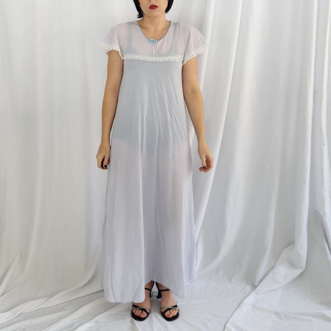 80s Pale Blue Nylon Nightgown