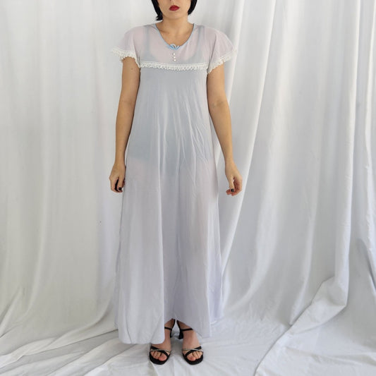 80s Pale Blue Nylon Nightgown