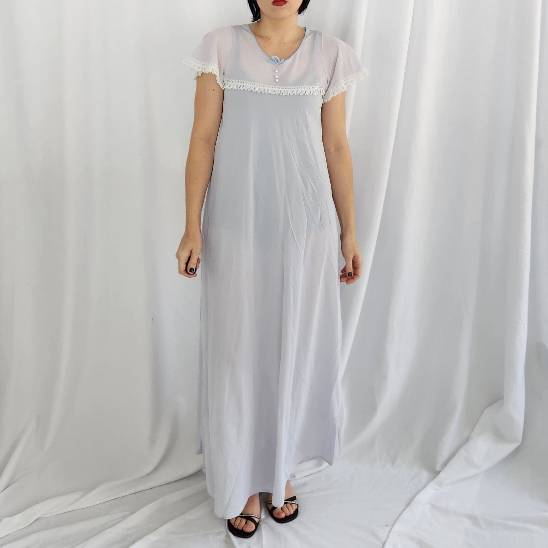 80s Pale Blue Nylon Nightgown