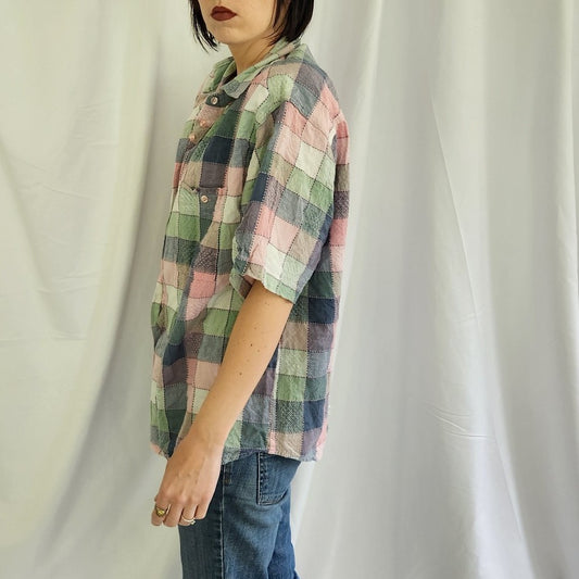90s Green and Pink Plaid Button Down