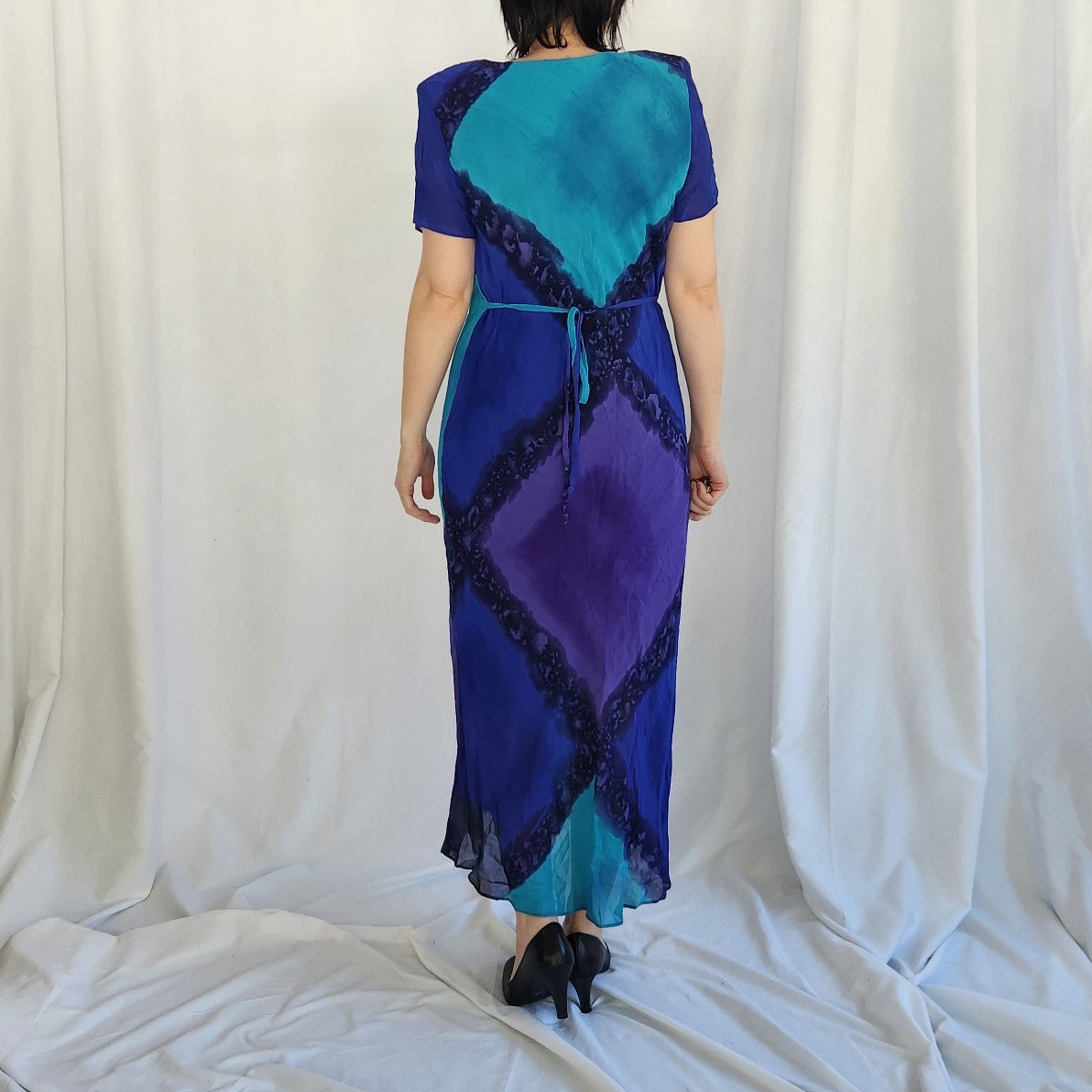 90s Purple and Blue Rayon Maxi Dress