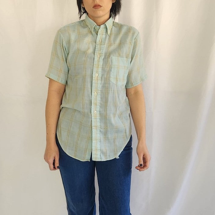 70s Blue and Yellow Plaid Shirt