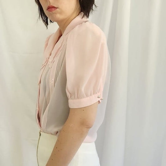 80s Sheer Pink Short Sleeve Blouse