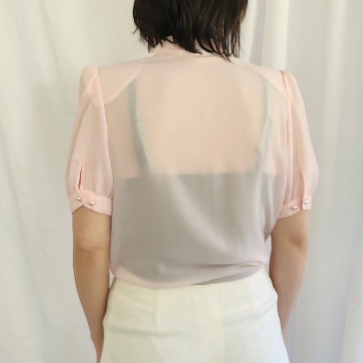 80s Sheer Pink Short Sleeve Blouse