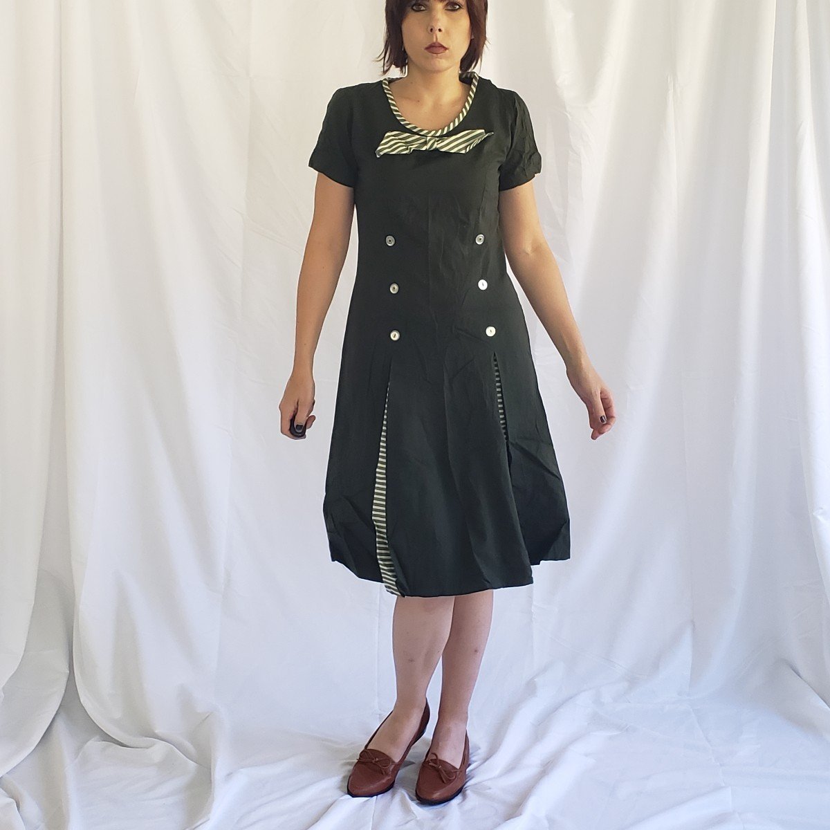 60s Green Double Breasted Day Dress