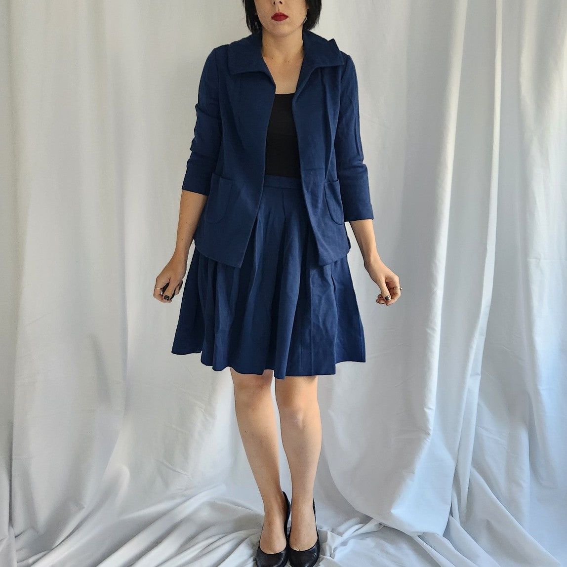80s Blue Wool Skirt and Jacket Set