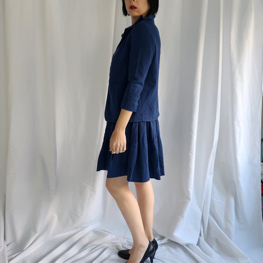 80s Blue Wool Skirt and Jacket Set