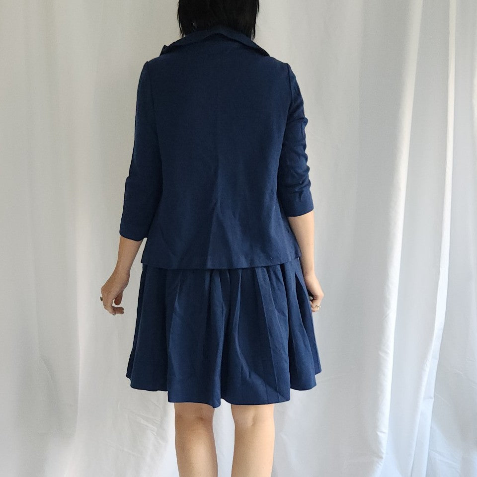 80s Blue Wool Skirt and Jacket Set