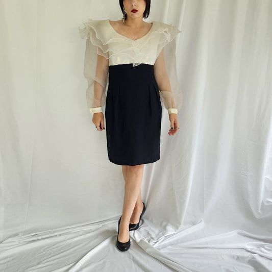 90s Black and White Frilly Dress
