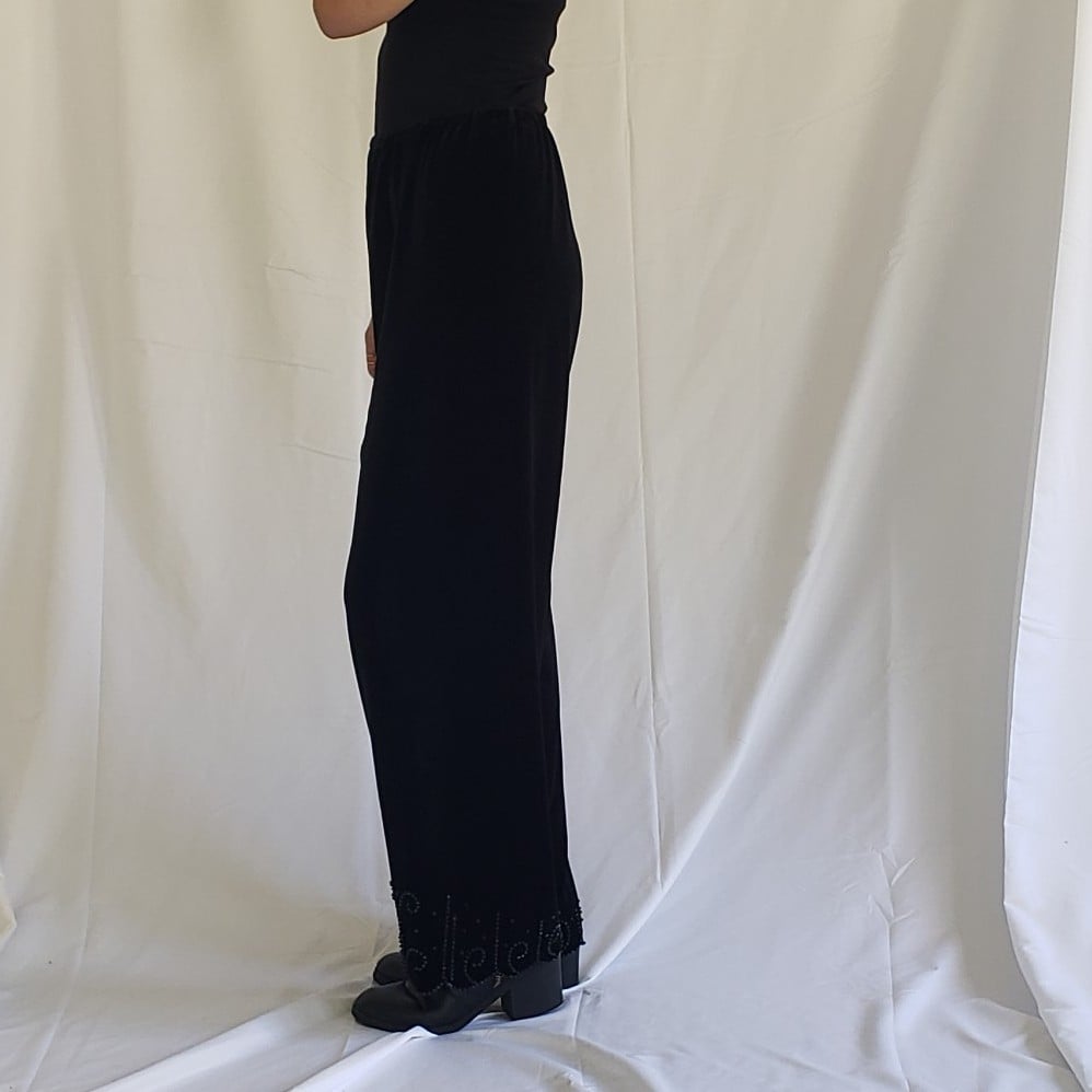 90s Black Velvet Pants with Beaded Cuffs