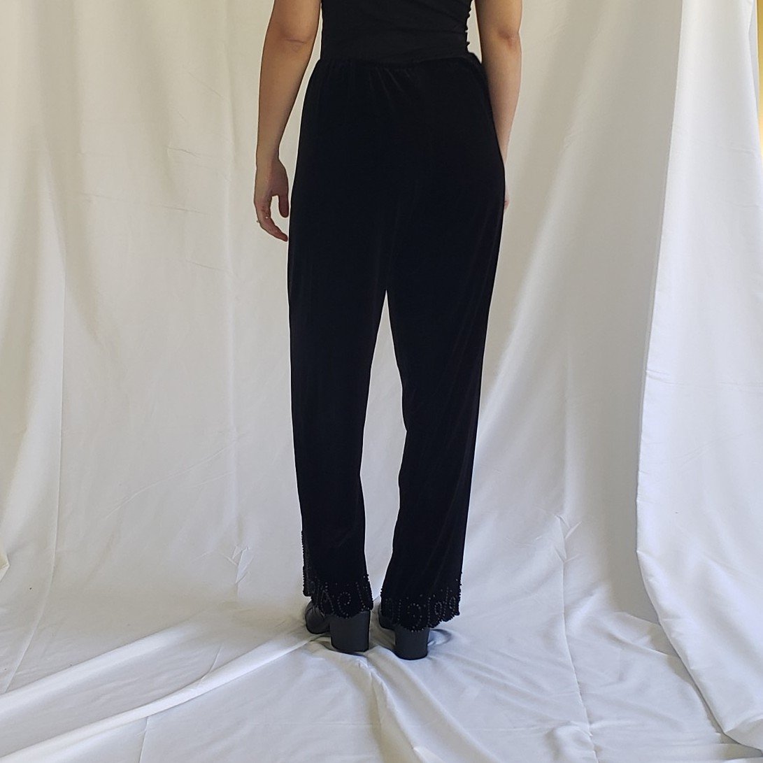 90s Black Velvet Pants with Beaded Cuffs