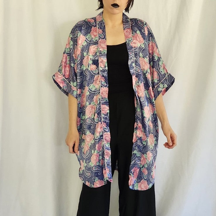 90s Satin Rose Print Robe