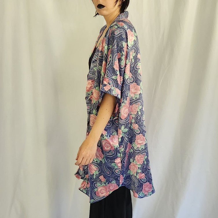 90s Satin Rose Print Robe