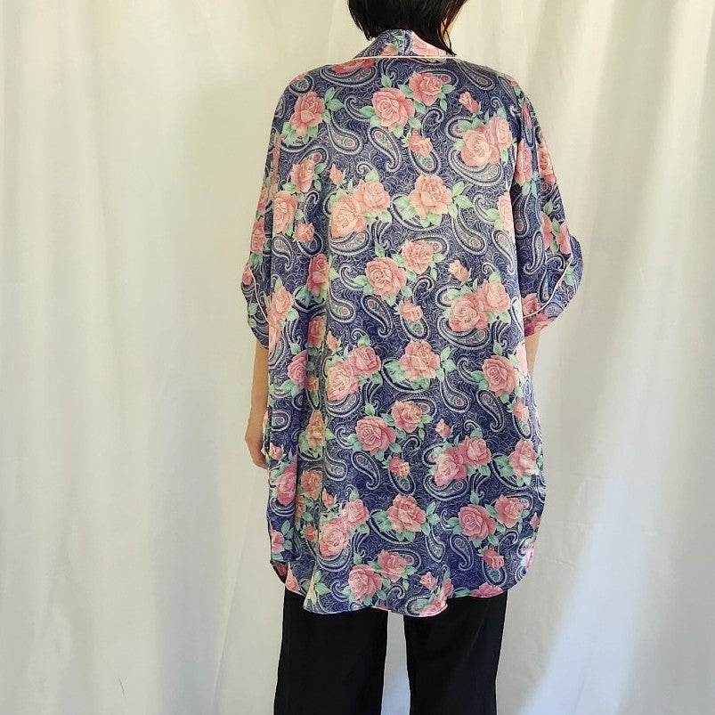 90s Satin Rose Print Robe