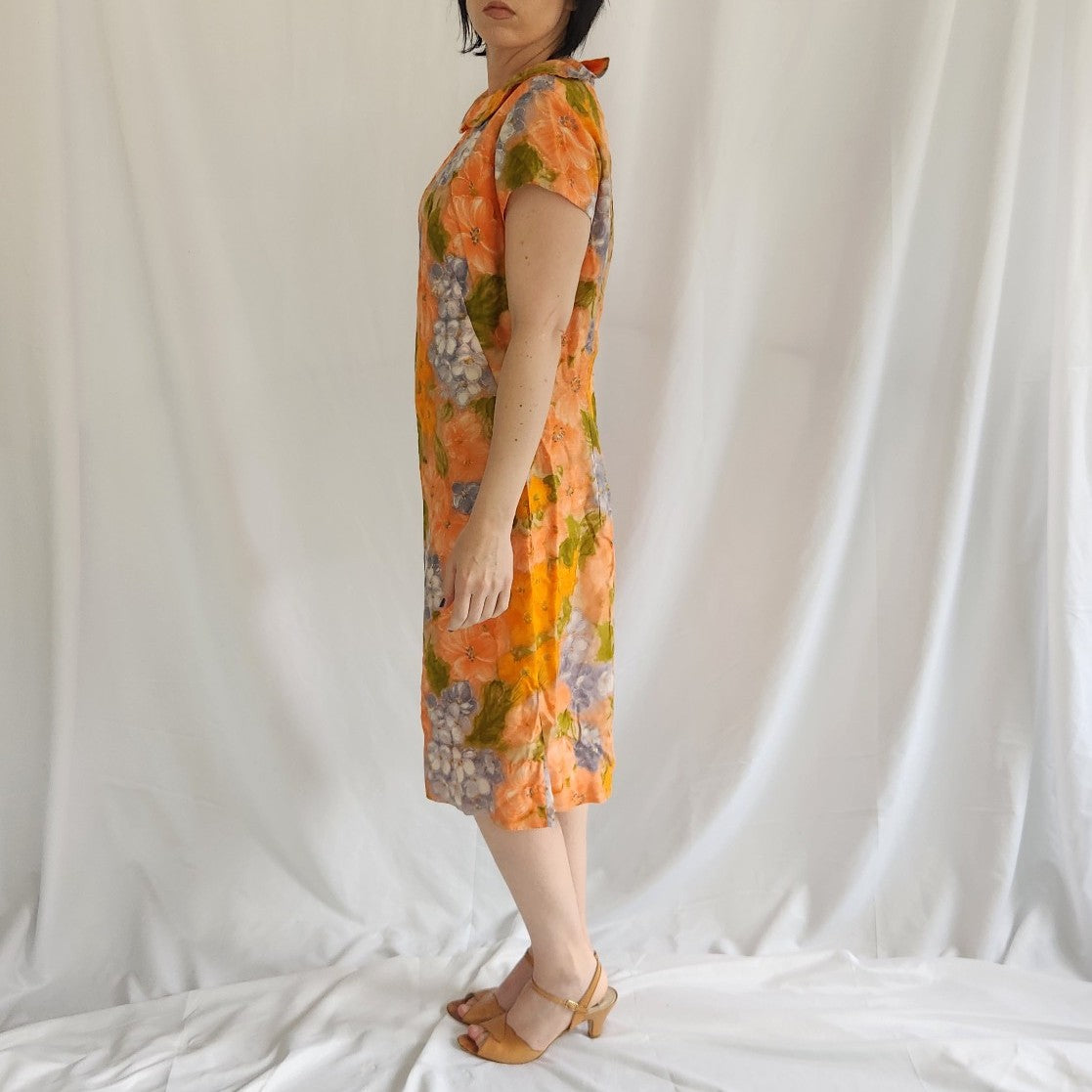 60s/70s Home Made Orange Floral Dress