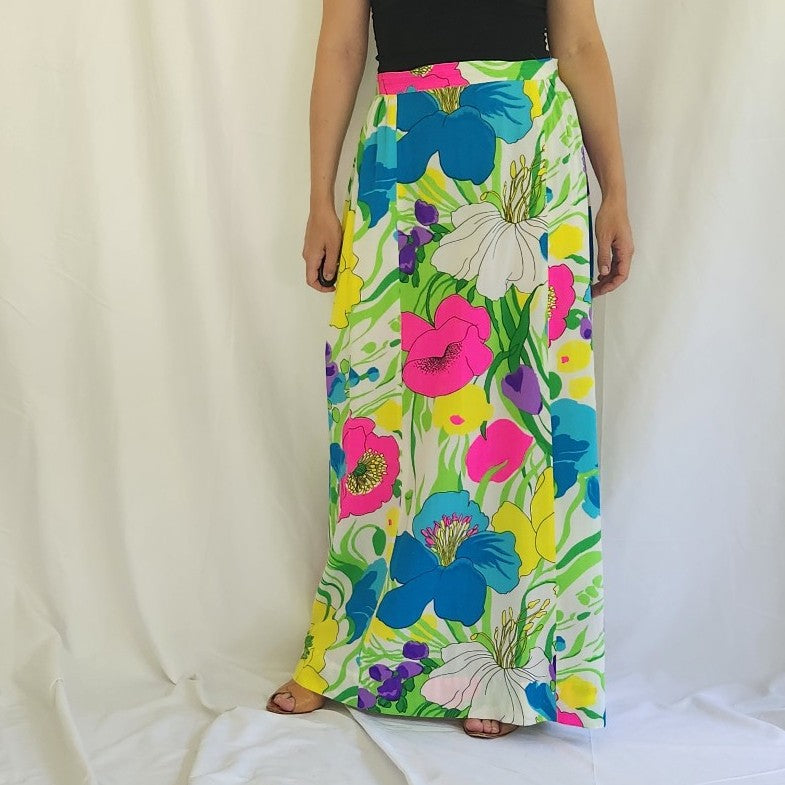60s/70s Hand Made Flower Power Maxi Skirt