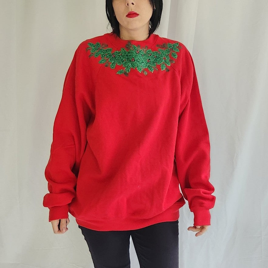 90s Hand Painted Christmas Crew Neck Sweatshirt