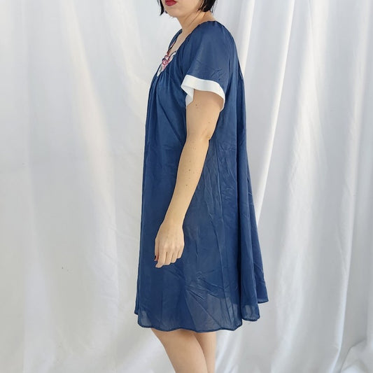 80s Blue and Pink Nylon Nightgown