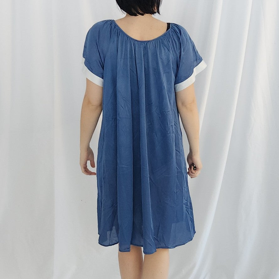 80s Blue and Pink Nylon Nightgown
