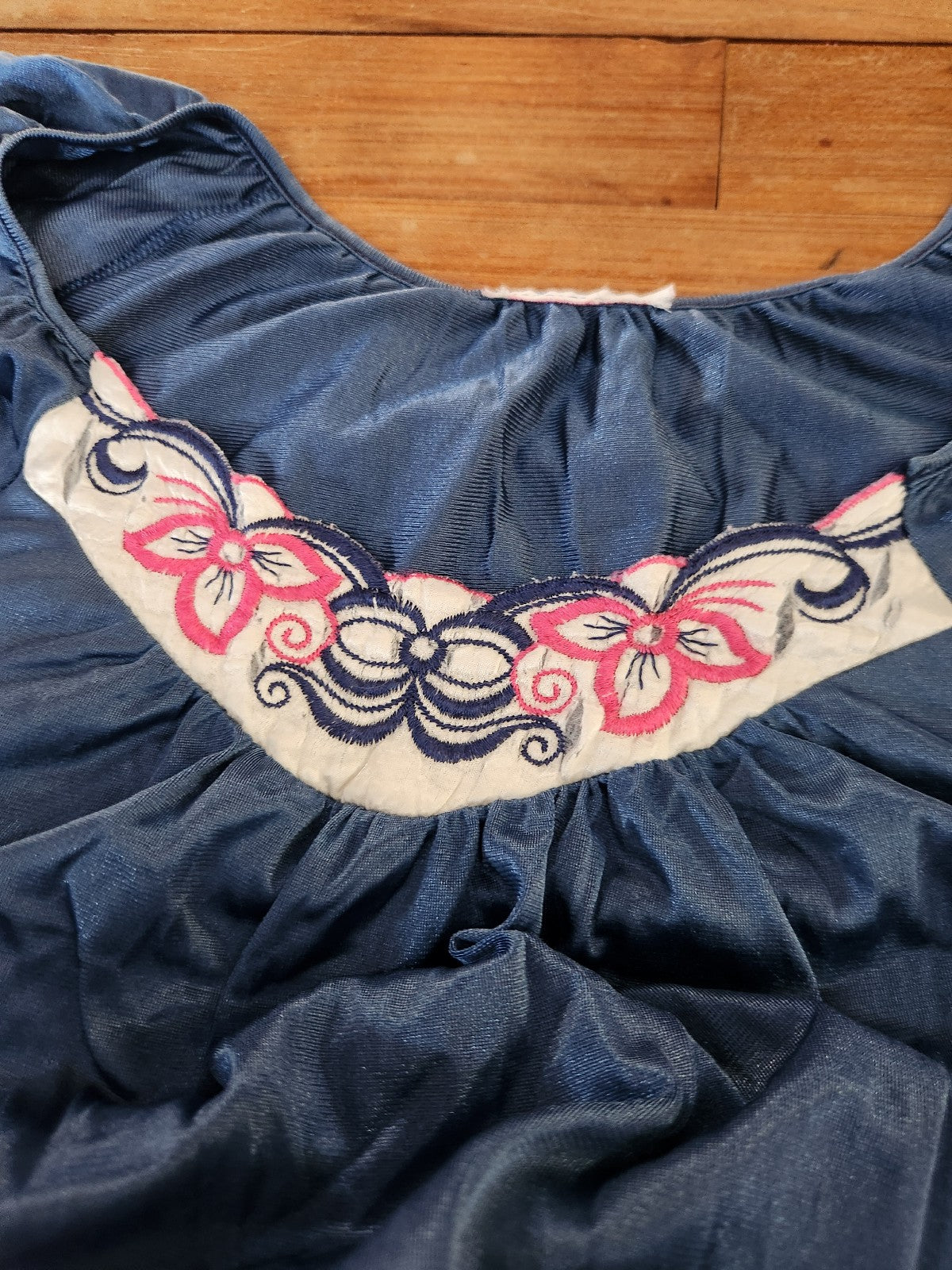 80s Blue and Pink Nylon Nightgown