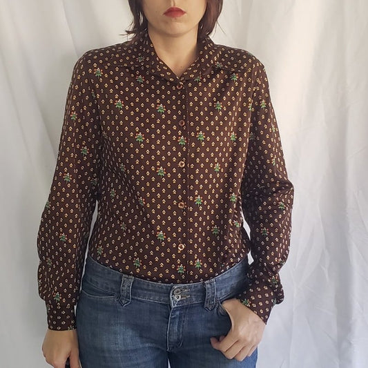 70s Brown Dagger Collar Jantzen Button Down