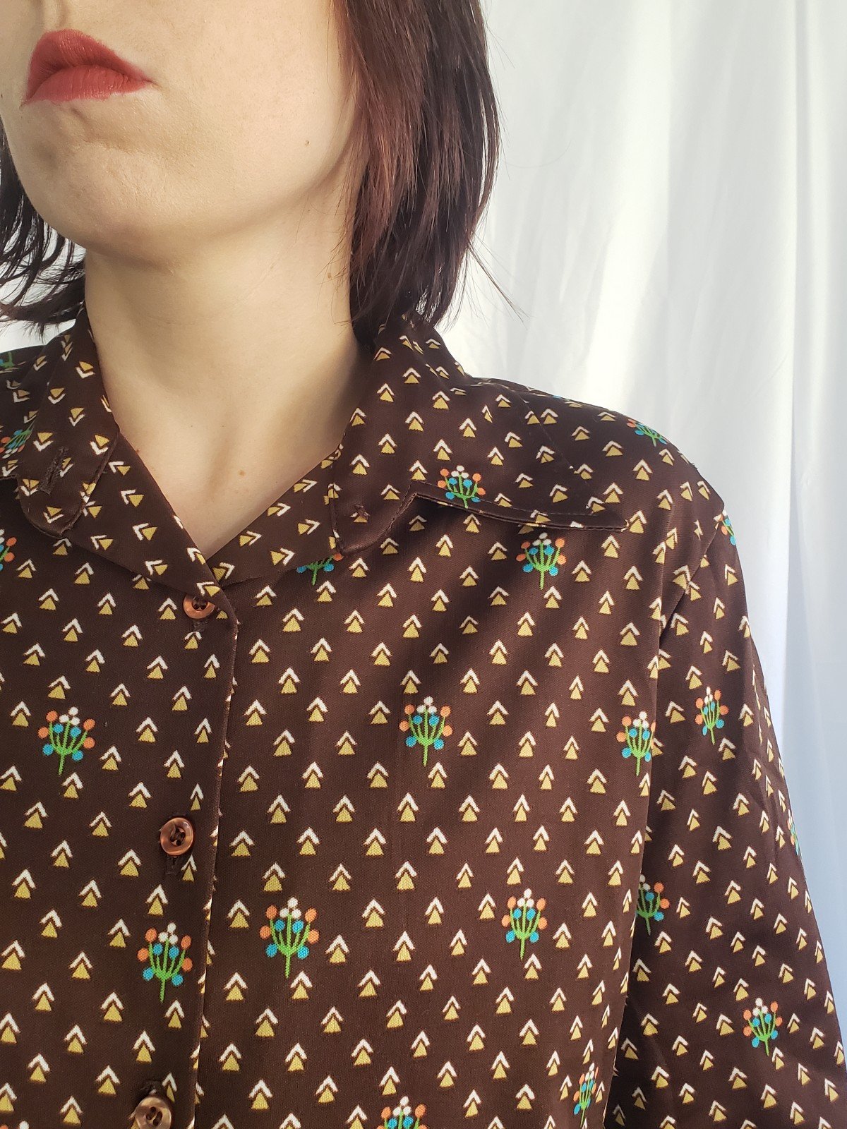 70s Brown Dagger Collar Jantzen Button Down