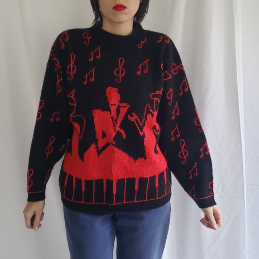 80s Black and Red Music Theme Sweater