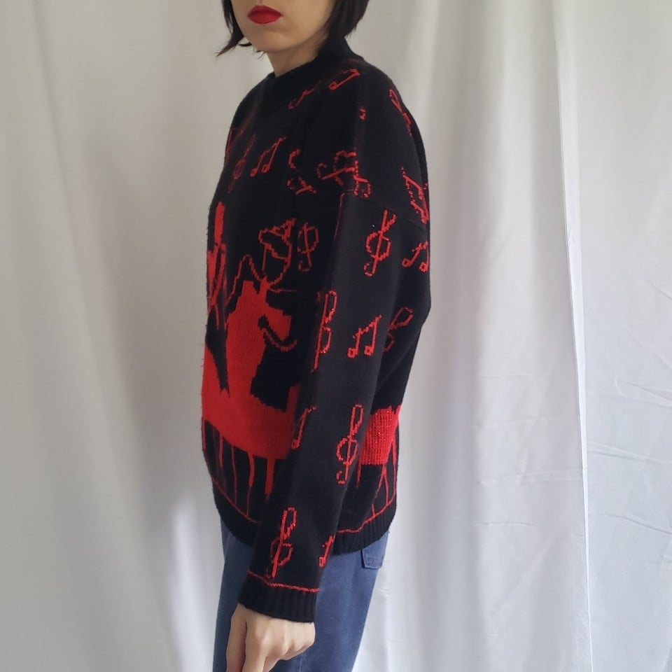 80s Black and Red Music Theme Sweater