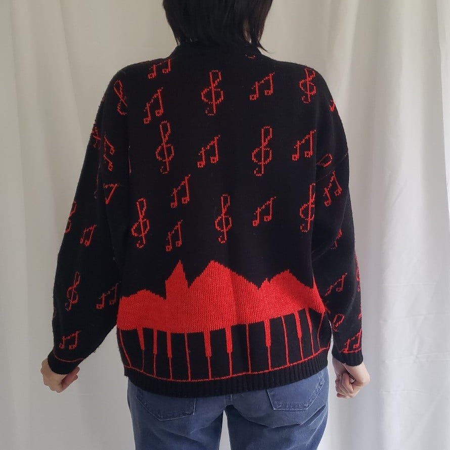 80s Black and Red Music Theme Sweater