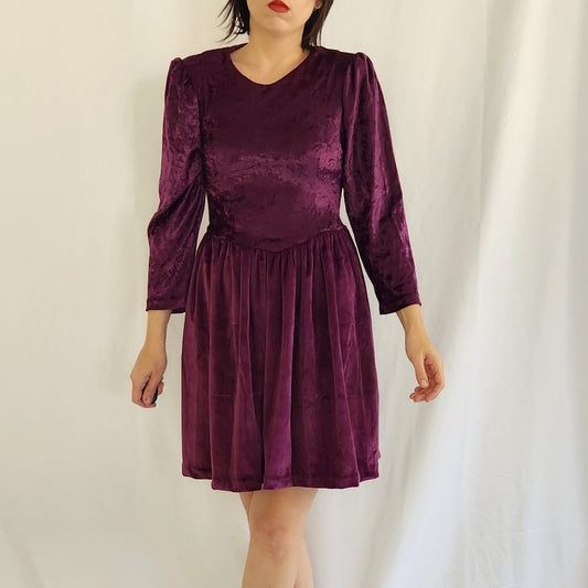 90s/Y2K Purple Velvet Long Sleeve Dress