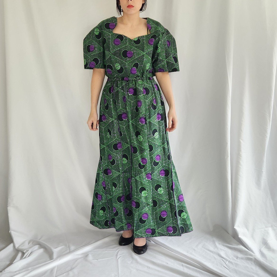 Vintage Green and Purple Geometric Hand Made Skirt Set