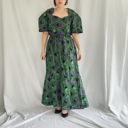 Vintage Green and Purple Geometric Hand Made Skirt Set