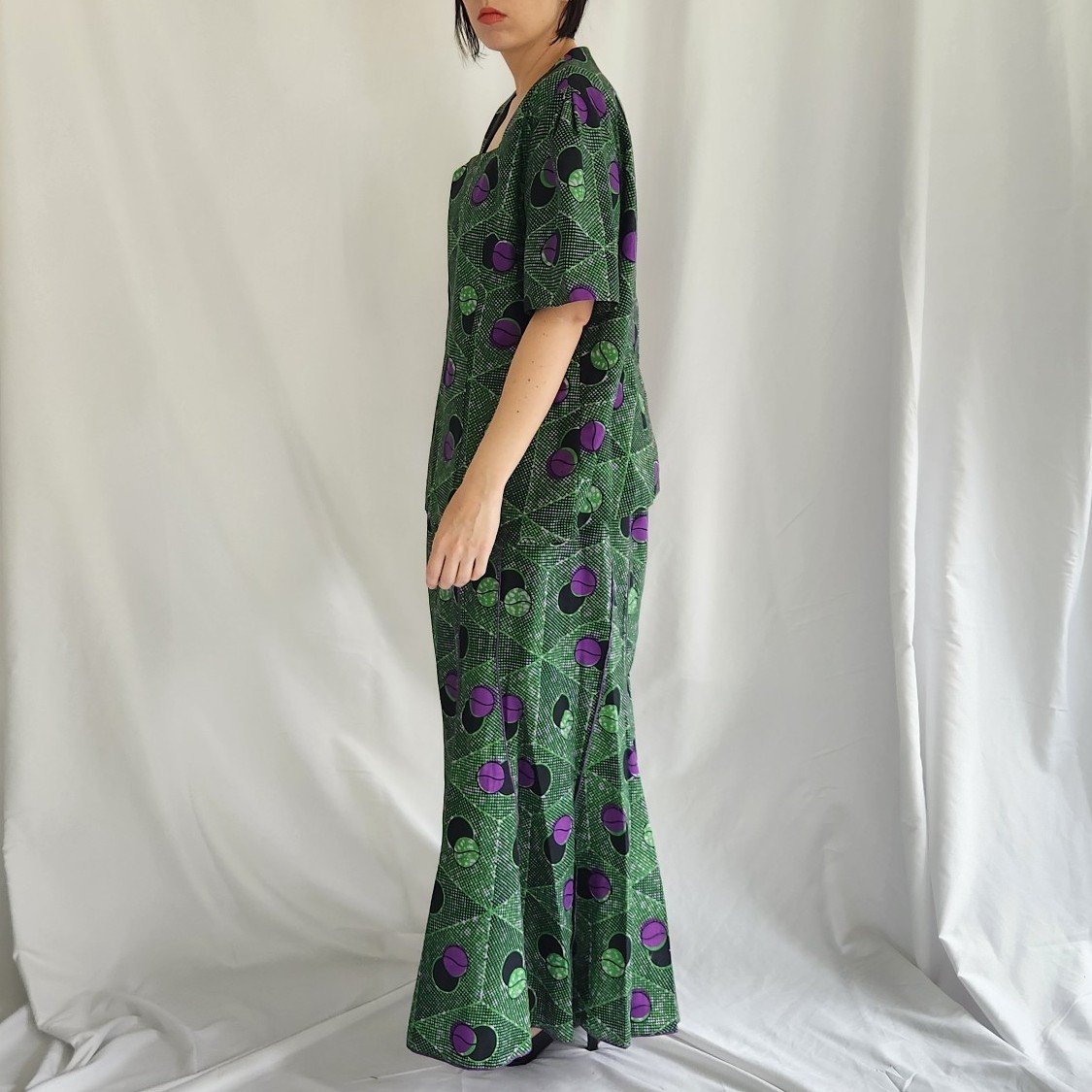 Vintage Green and Purple Geometric Hand Made Skirt Set