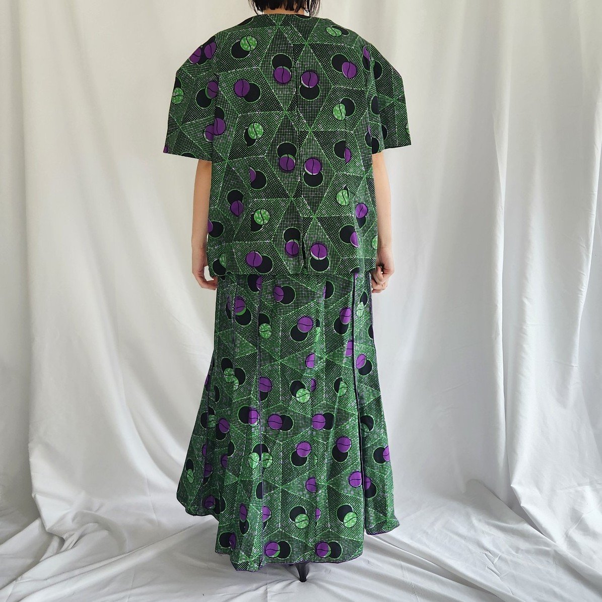 Vintage Green and Purple Geometric Hand Made Skirt Set