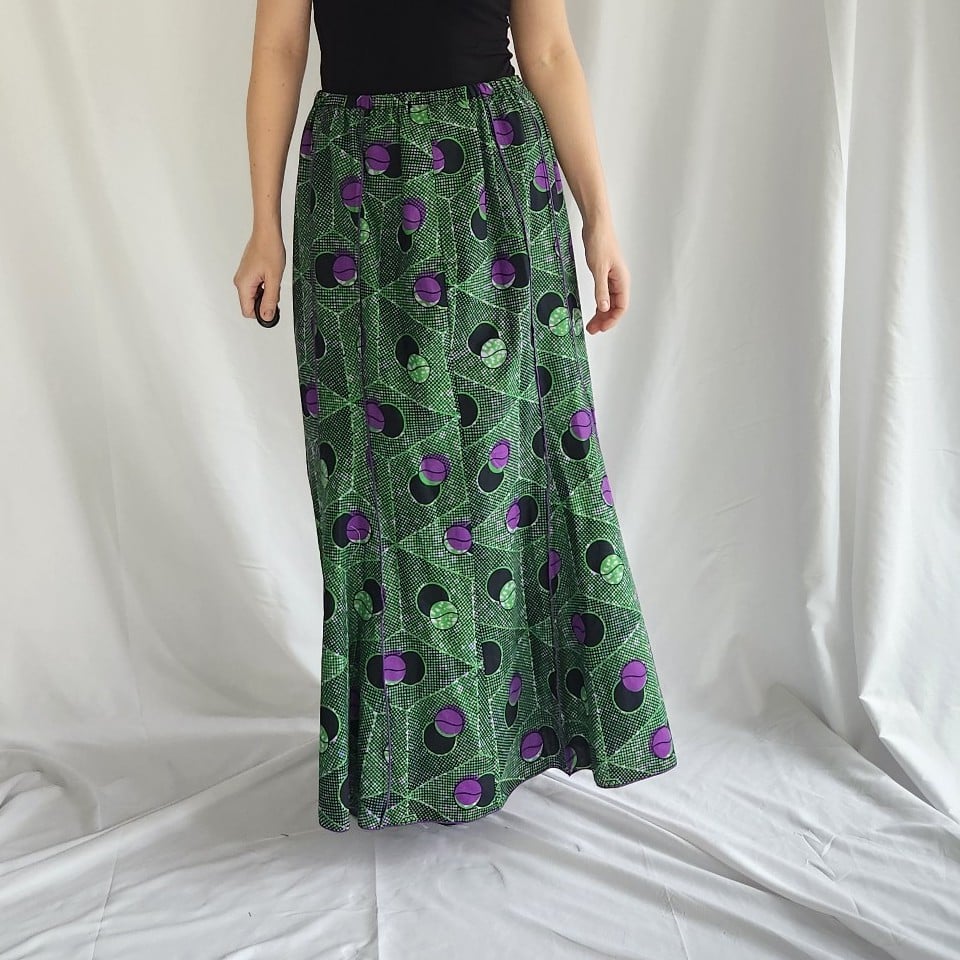 Vintage Green and Purple Geometric Hand Made Skirt Set