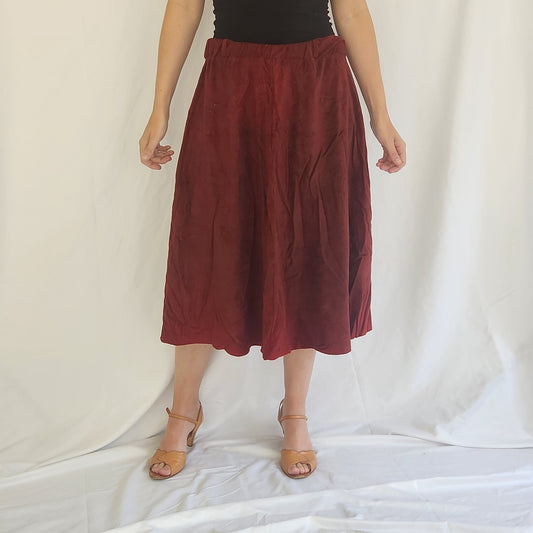 70s Burgundy Midi Skirt